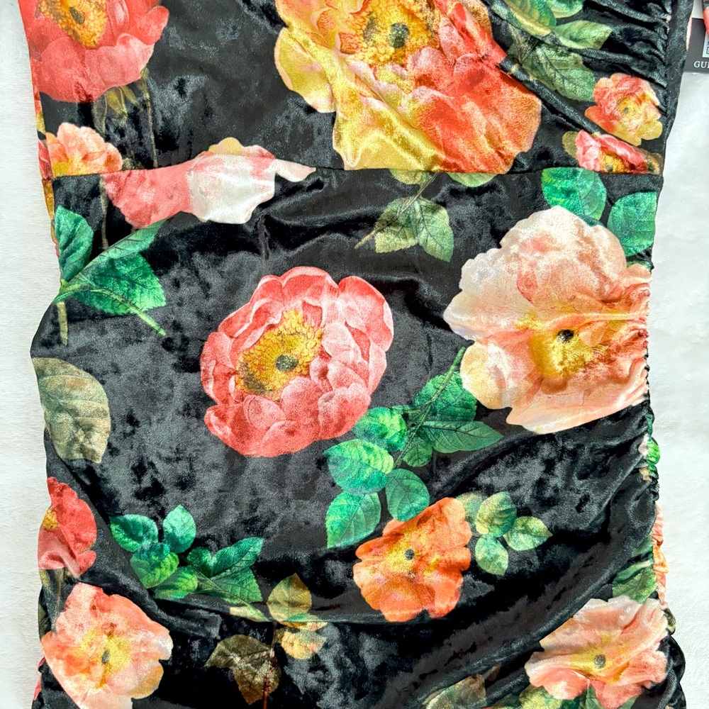 GUESS Eco Tess Peony Charm Print Long Sleeve Velvet Mini Dress--NWT--S - Picture 13 of 16